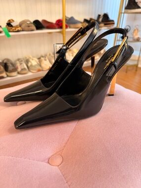 Saint Laurent Black Leather Slingback pump